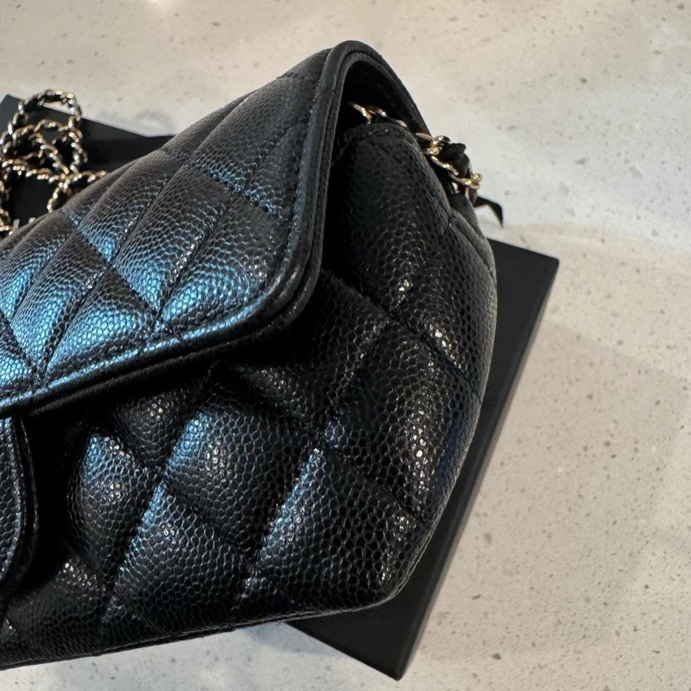 CHANEL classic black caviar and gold hardware sunglasses case crossbody bag